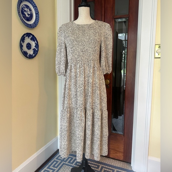 Grade & Gather | Smocked Bodice Tiered Midi Dress, Animal Print, Size M - Picture 1 of 7